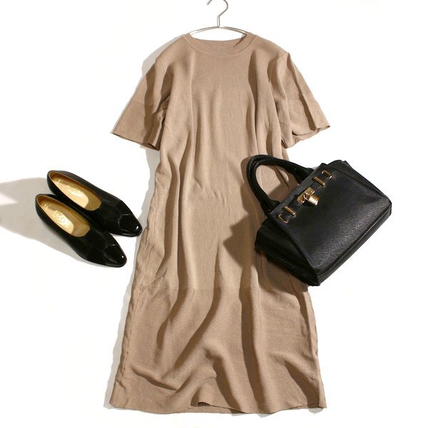 美品 セゾンドパピヨン SAISON DE PAPILLON レーヨンストレッチ ニット ワンピース M 春 夏 25C02拍卖