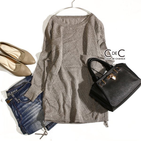 美品 COUP DE CHANCE クードシャンス 上品綺麗め ラメ ドルマンニット プルオーバー 38号 M 春 秋 合服 25D03拍卖