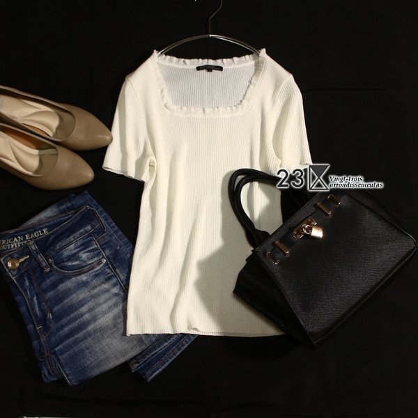 美品 オンワード樫山 23区 リブストレッチ 綺麗め ニット プルオーバー 38号 M 春 夏 25D03拍卖