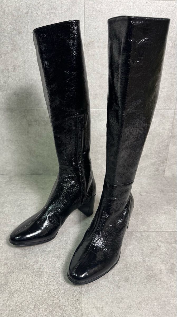 PIERRE HARDY ピエール・アルディ ロング エナメルブーツ【36 1/2】黒 拍卖