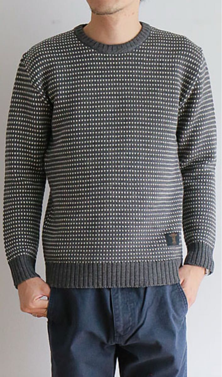 BEDWIN THE HEARTBREAKERS C-NECK JACQUARD KNIT SWEATER「DANNY」Gray【1】毛100%【定価27,500円】ベドウィンニットセーターグレー日本製拍卖