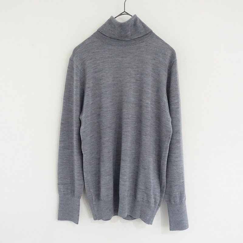 【定価1.4万】エリオポール heliopole *ウールハイゲージタートルニット*38グレー杢プルオーバー衿スリット(2-2503-37)【42C52】拍卖