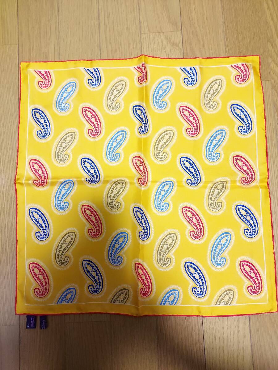 シーワード&スターン ポケットチーフ シルク イエロー ペイズリー柄拍卖
