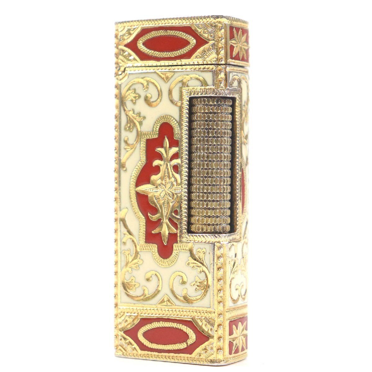 外装美品□Dunhill ダンヒル ロイキング アウタージャケット スクエア ガスライター ホワイト レッド ゴールド スイス製 メンズ 着火不可拍卖