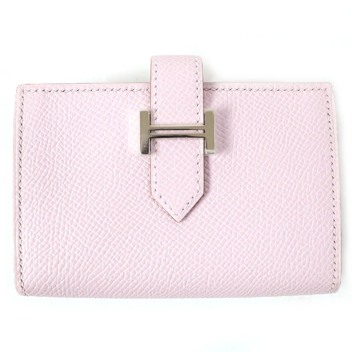 未使用品△HERMES エルメス ベアン ミニ モーヴペール シルバー金具 ヴォーエプソン コンパクトウォレット 二つ折り財布 B刻印 箱付き拍卖