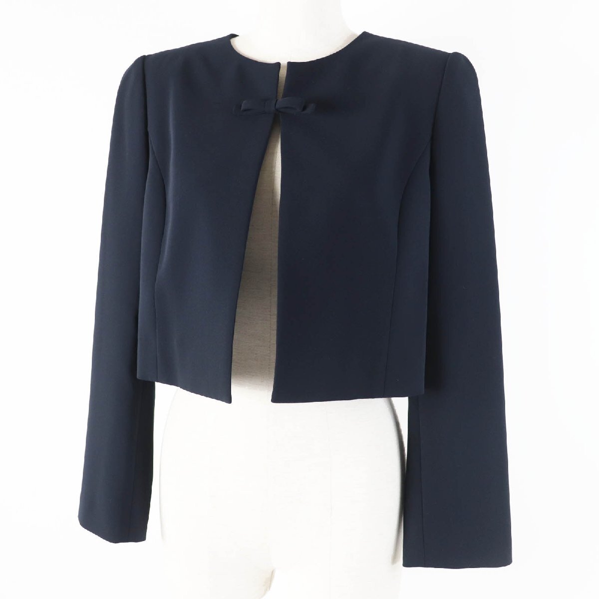 極美品◎FOXEY NEW YORK フォクシー ニューヨーク 42669 LEVETE JACKET ノーカラージャケット ネイビー 40 日本製 正規品 定価71500円拍卖