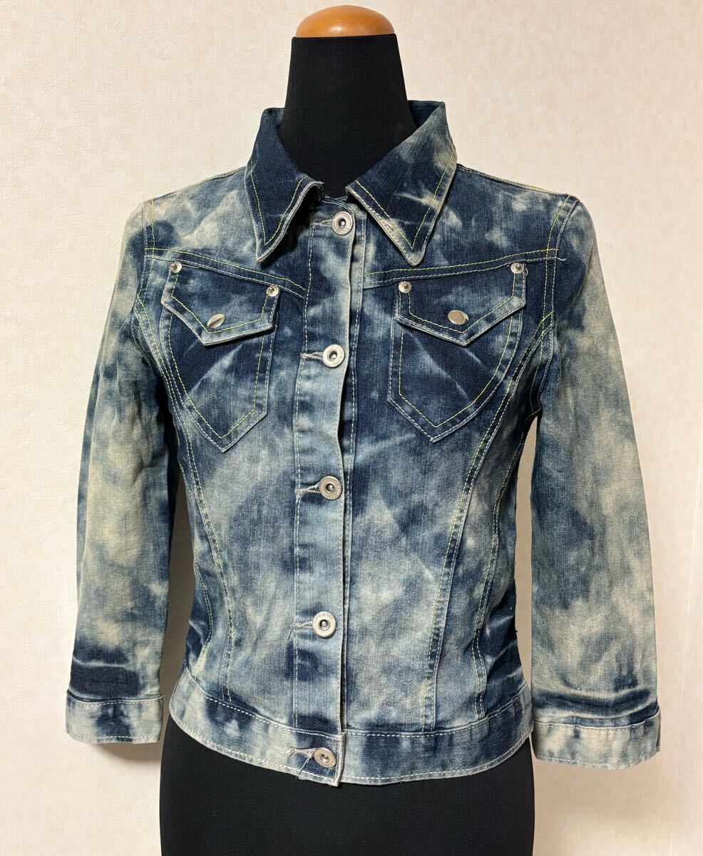 ■ レディース タイダイ柄 ダメージデニム スパンコール ジャケット ジージャン デニムジャケット ジーンズ Mサイズ Sサイズ 7号 34 36号拍卖