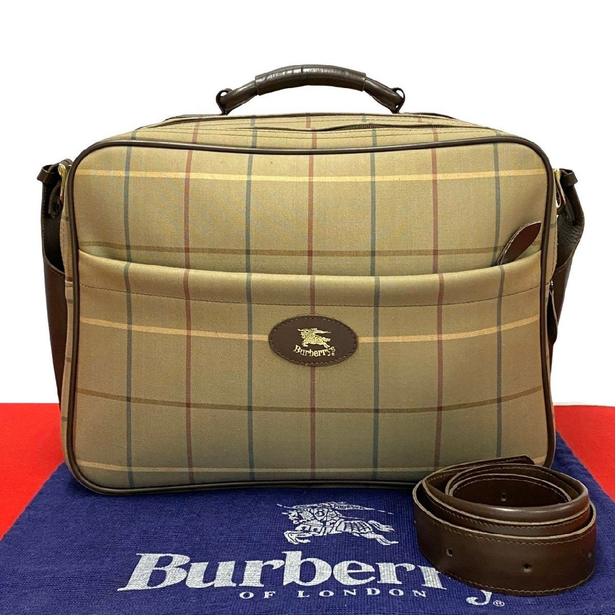 ほぼ未使用 Burberrys バーバリーズ シャドーホース ロゴ キャンバス レザー 本革 2way ボストンバッグ ショルダーバッグ ブラウン 82589拍卖