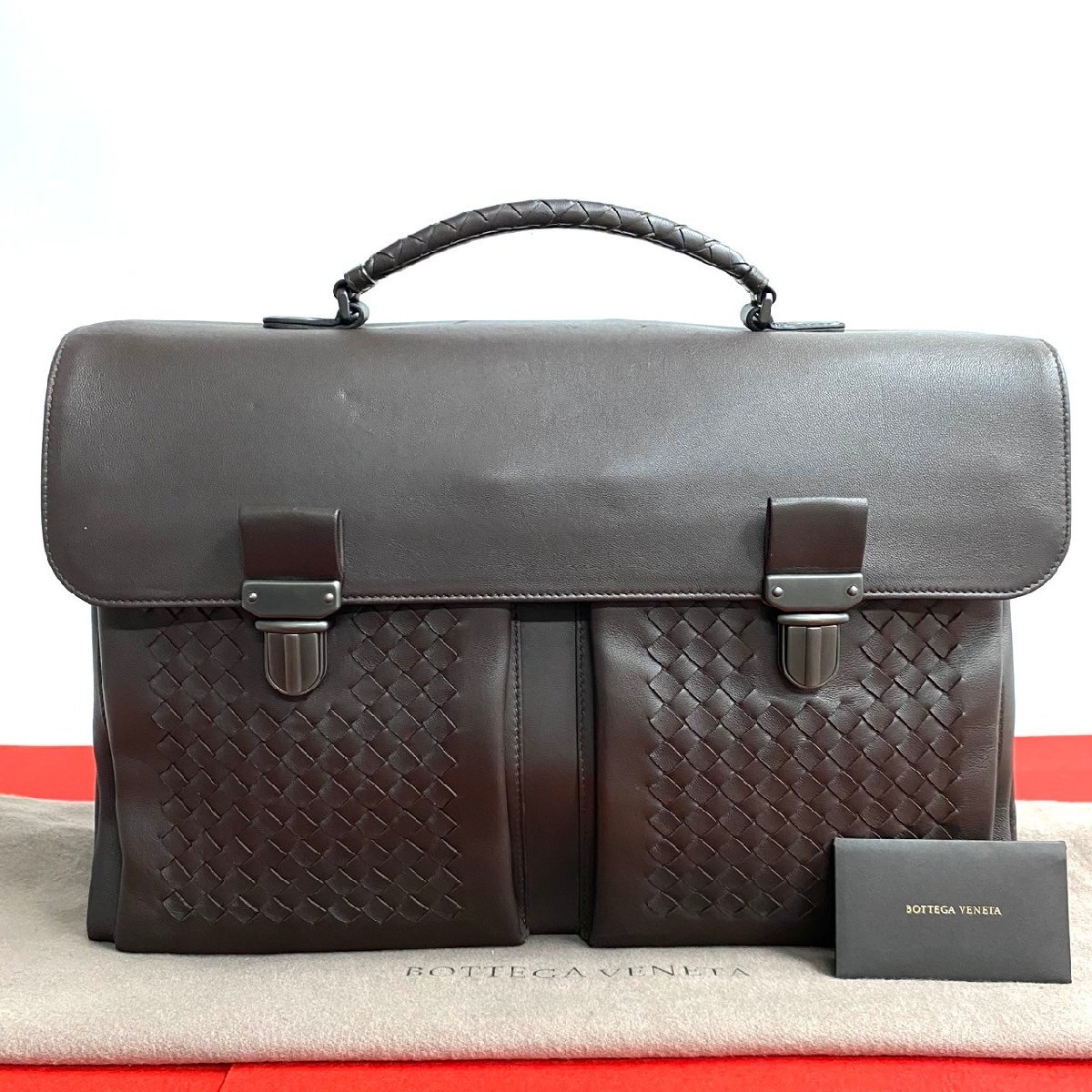 極 美品 希少品 袋有り BOTTEGA VENETA ボッテガヴェネタ イントレチャート レザー 本革 ビジネスバッグ ハンドバック ブラウン 447-2拍卖