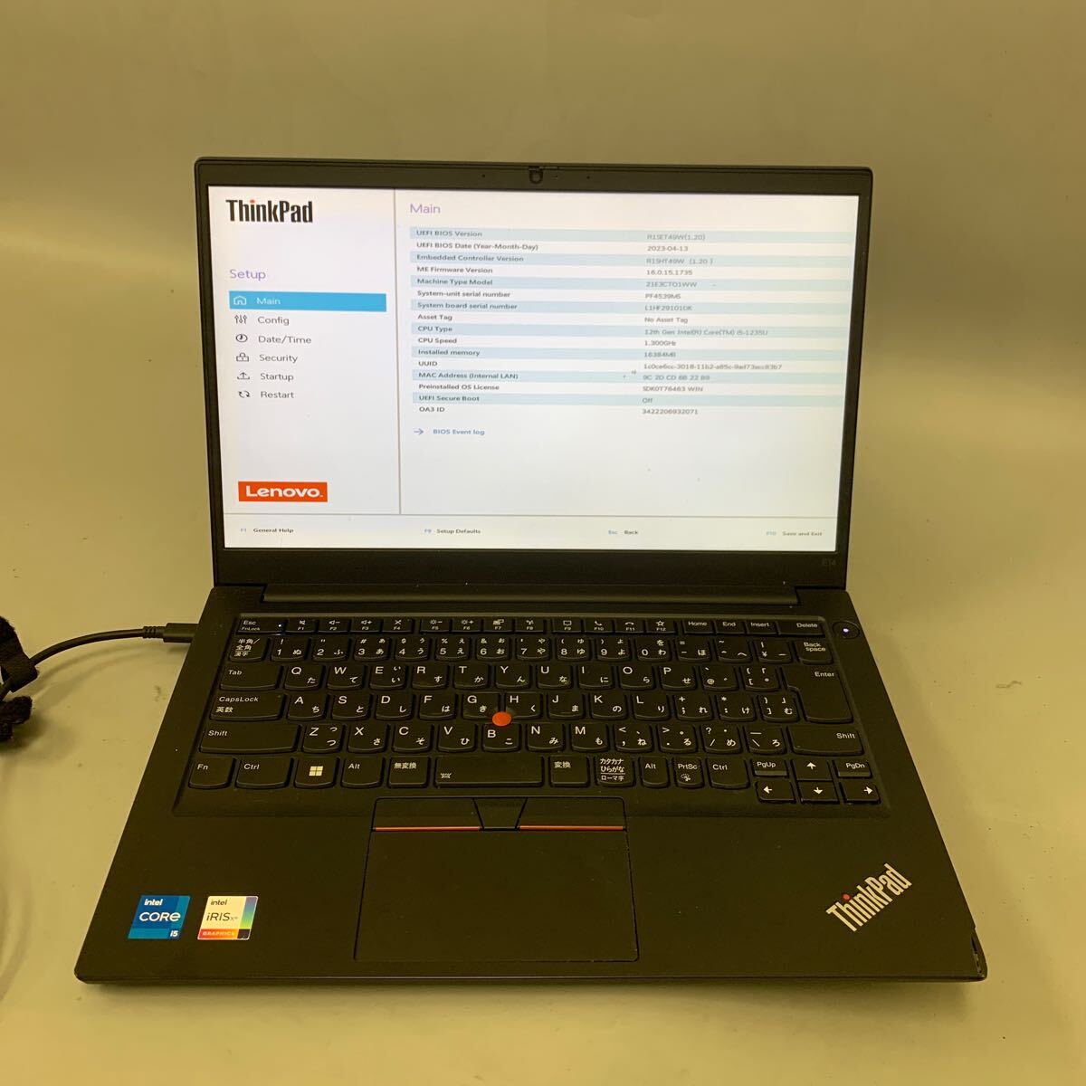 JK6418 Lenovo Thinkpad E14 /Core i5-1235U 1.30Ghz /メモリー:16GB/SSD:256/BIOS確認/外観破損あり拍卖