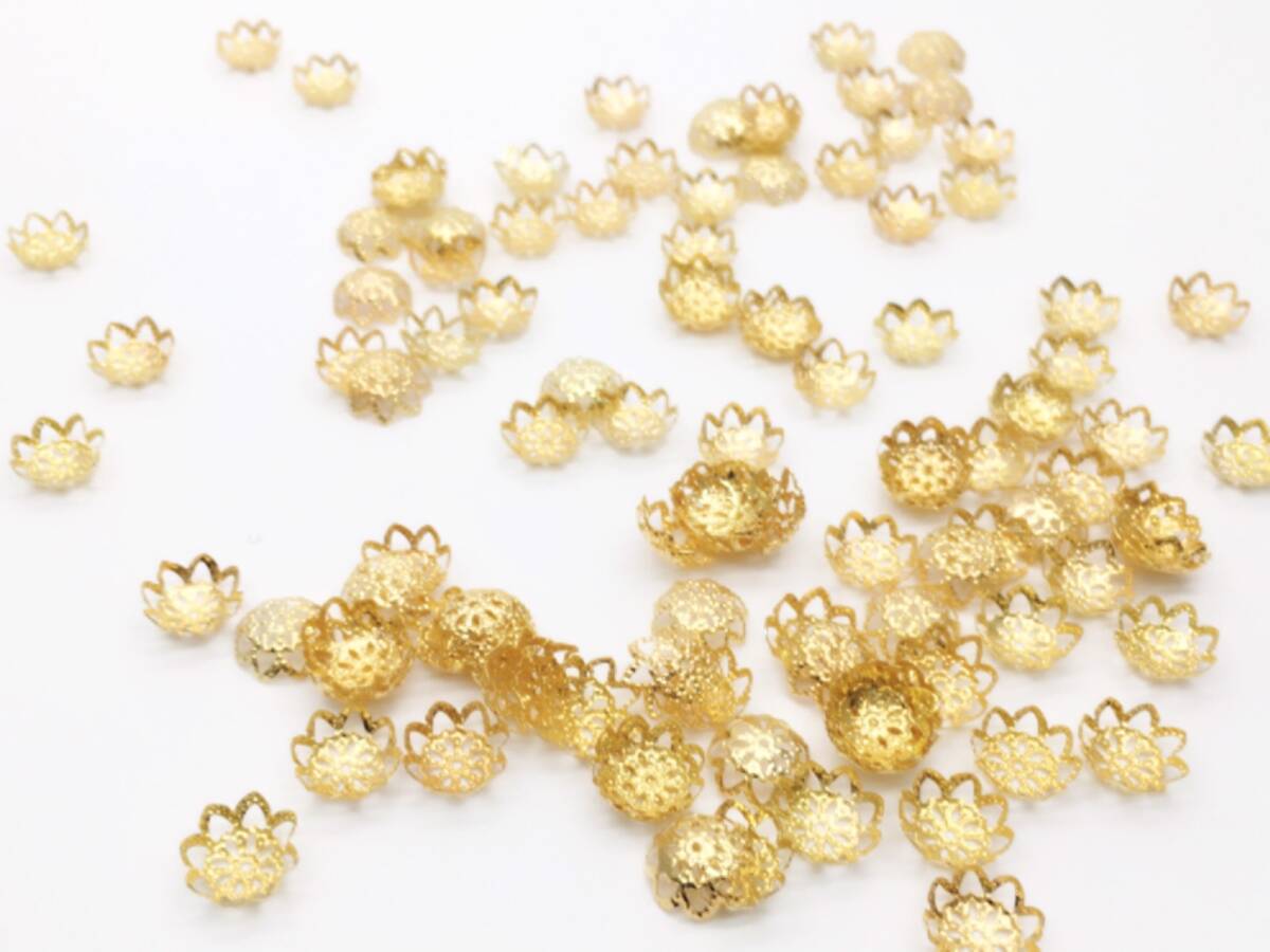 透かし模様 座金 ビーズキャップ 10mm 10g ゴールド拍卖