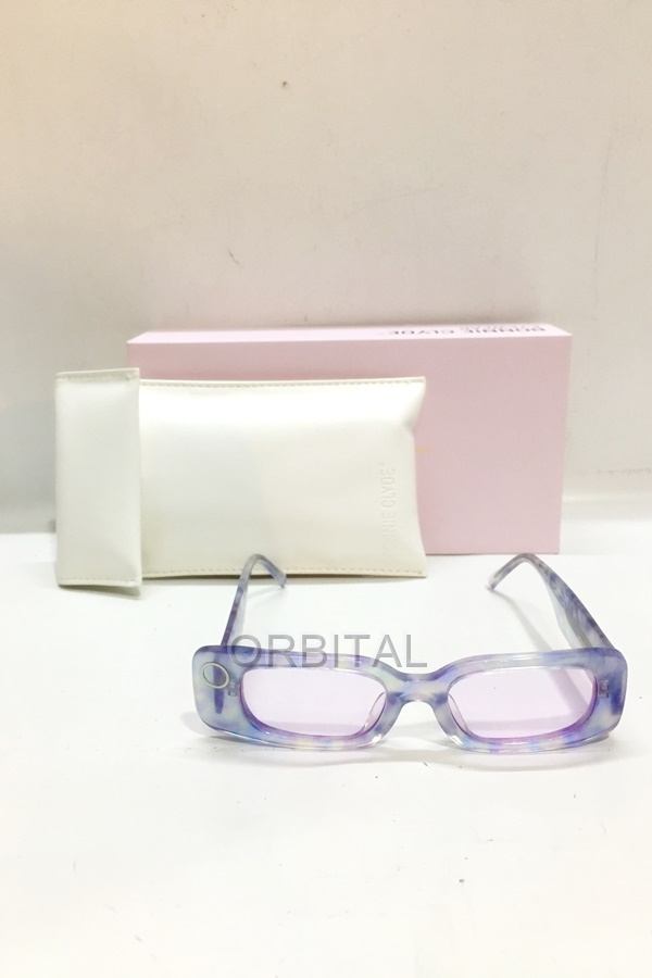 代官山)BONNIE CLYDE ボニークライド レクタングルシェイプ スクエアサングラス マーブル柄 パープル系 箱、ケース付き拍卖