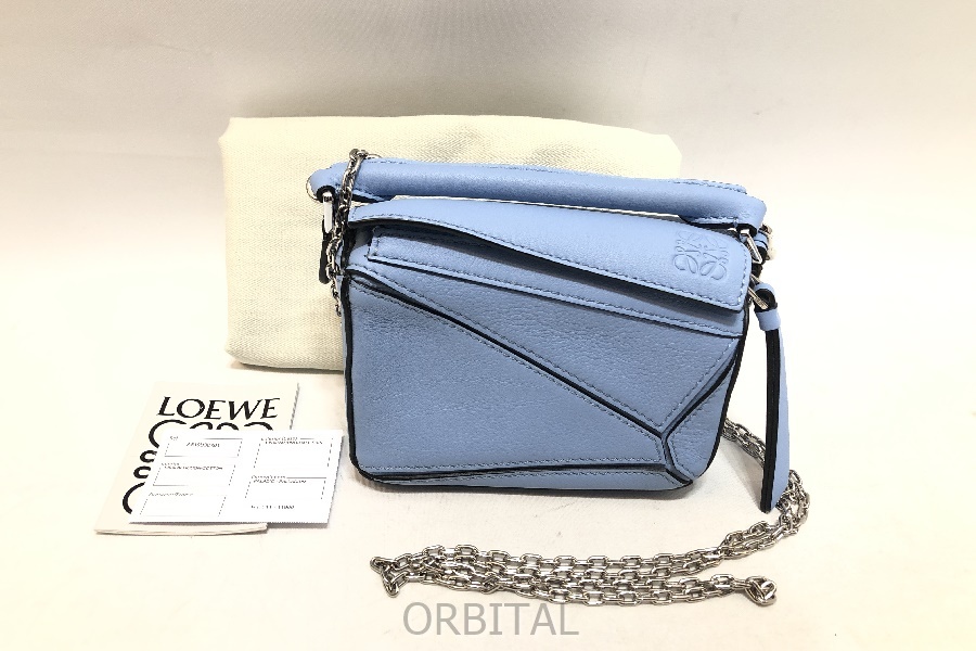 経堂) ロエベ LOEWE パズルバッグ ナノ チェーン ショルダーバッグ A510U98X01 ブルー拍卖