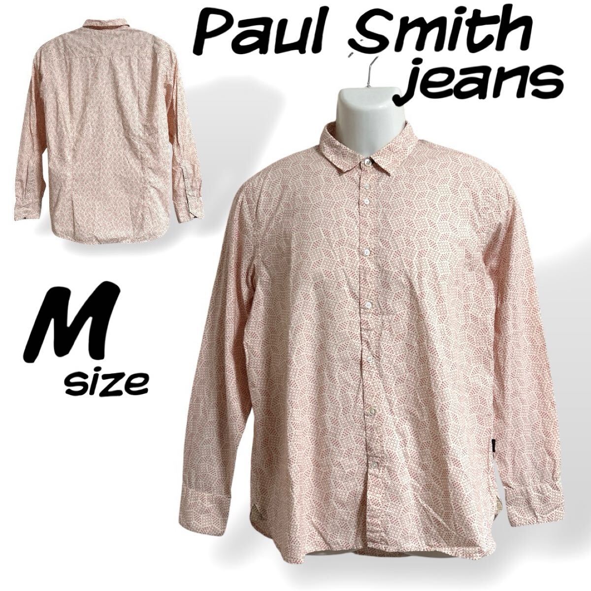 Paul Smith jeans ポールスミス ジーンズ メンズ 長袖シャツ M 綿 コットン 289609 総柄 ピンク系 (B47)★拍卖