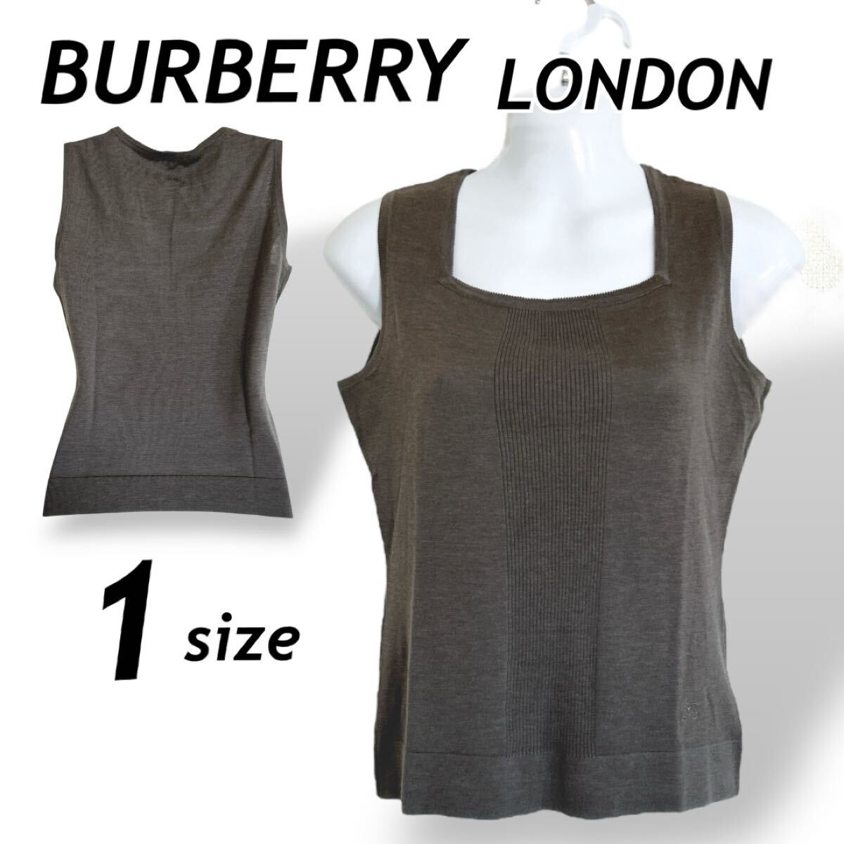 BURBERRY LONDON レディース ノーリーブ ニットカットソー 1 綿 カシミヤ シルク ベスト FBD58-585-58 三陽商会 ブラウン系 (C15)★拍卖