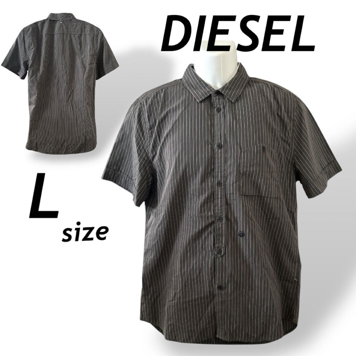 DIESEL ディーゼル メンズ 半袖シャツ L 綿 ストライプ マルチカラー系 (C19)★拍卖