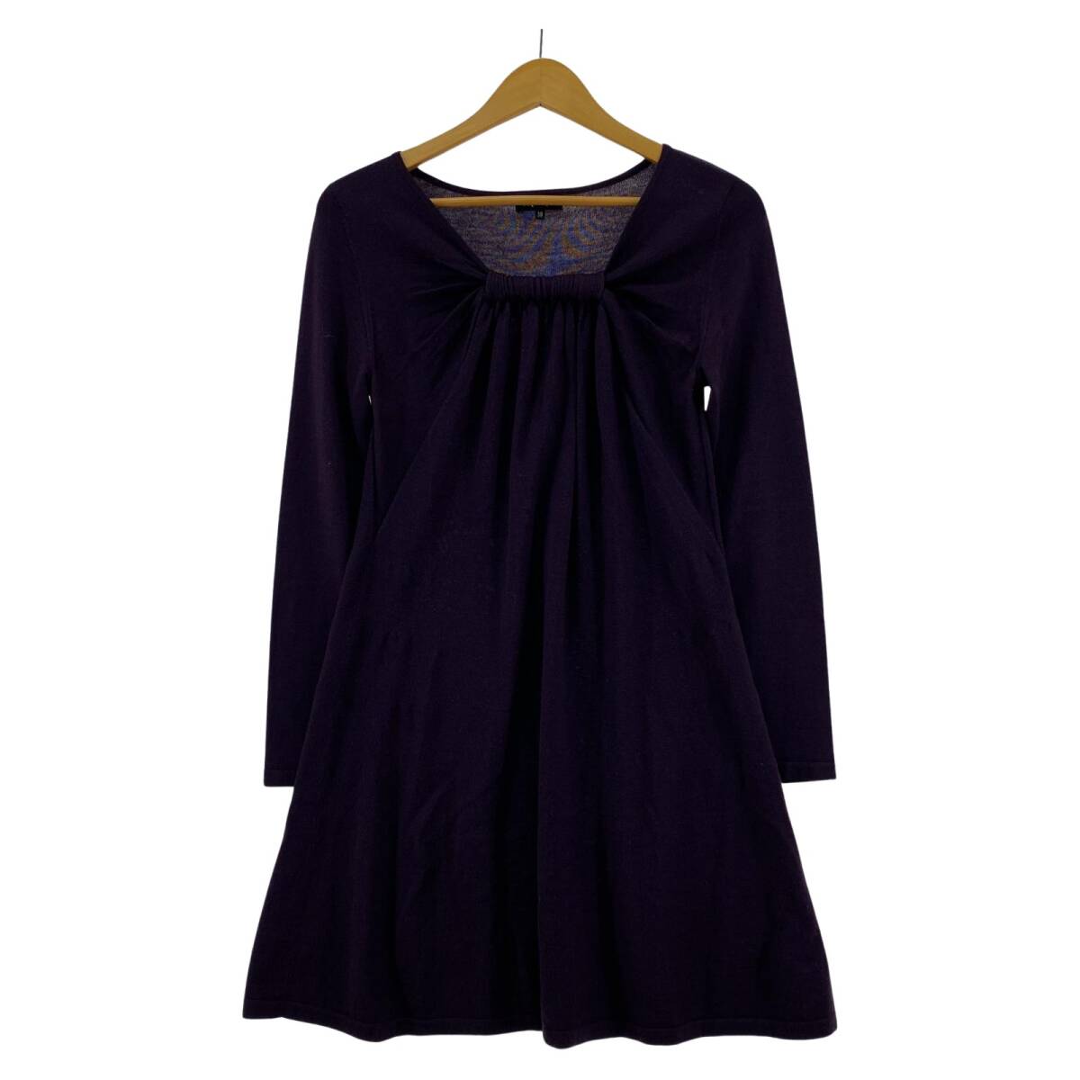 INDIVI インディヴィ 襟シャーリング ワンピース size38/パープル拍卖