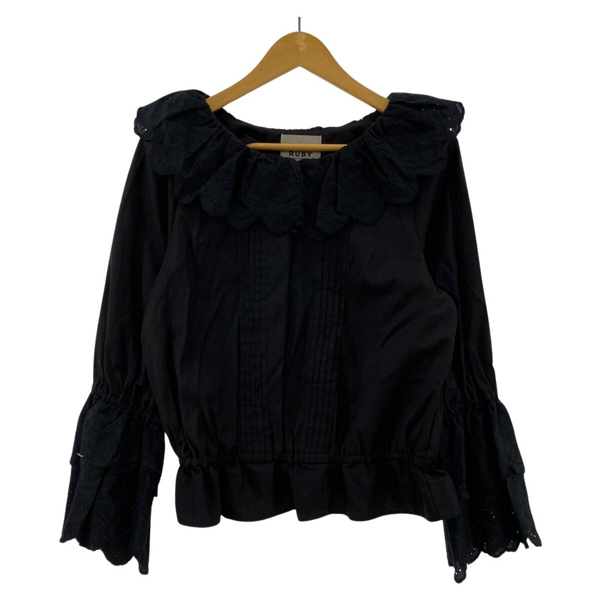 RUBY AND YOU ルビーアンドユー カットワーク レース襟 ブラウス sizeF/ブラック拍卖