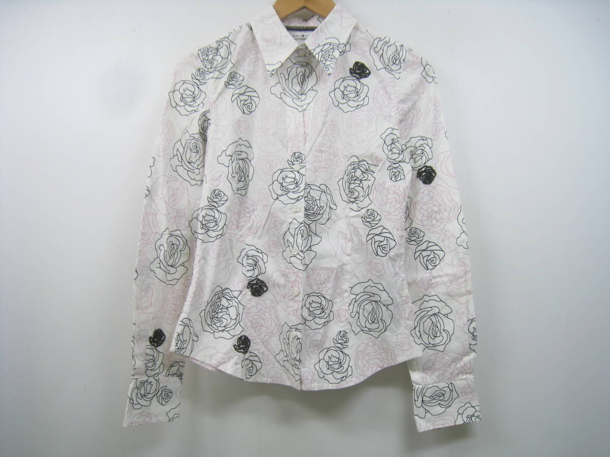 TOMMY HILFIGER トミーヒルフィガー シャツ 長袖 バラ 薔薇 ローズ ビーズ 総柄 白 ホワイト サイズ4拍卖