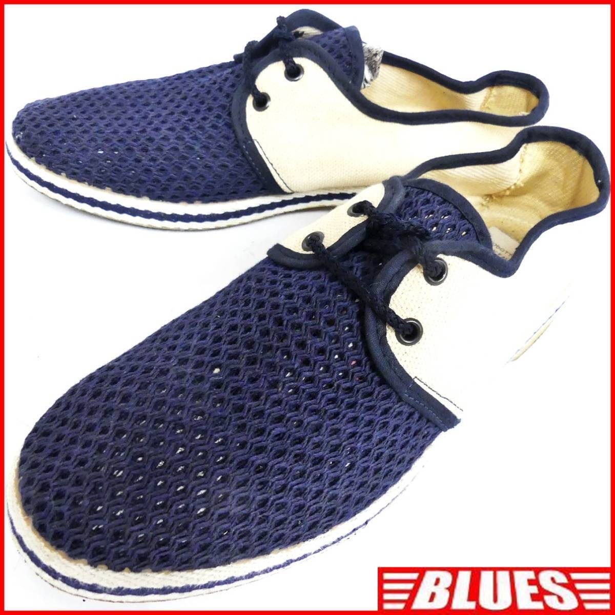 即決★イタリア製 NEW FALCON★25cm レースアップシューズ ニューファルコン メンズ 40 紺 メッシュ 白 キャンパス生地拍卖