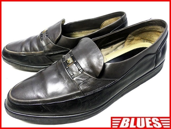 即決★LANVIN PARIS★26cm レザーローファー ランバン メンズ 黒系 ブラック グレー 本革 ビジネスシューズ 本皮 ドレス 革靴 スリッポン拍卖