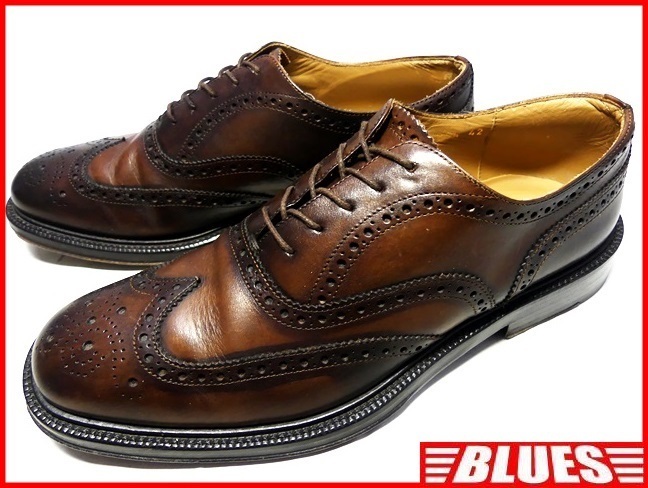 即決★イタリア製 FABIO AMELIO★26cm レザービジネスシューズ ファビオアメリオ メンズ 42 茶 本革 メダリオン 本皮 ウイングチップ 革靴拍卖