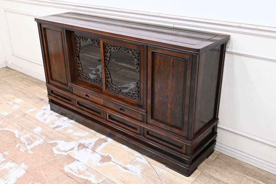 QA07 黒柿 総無垢 サイドボード 飾り棚 ローボード テレビボード リビングボード 飾台 オブジェ台 洋酒ボード拍卖