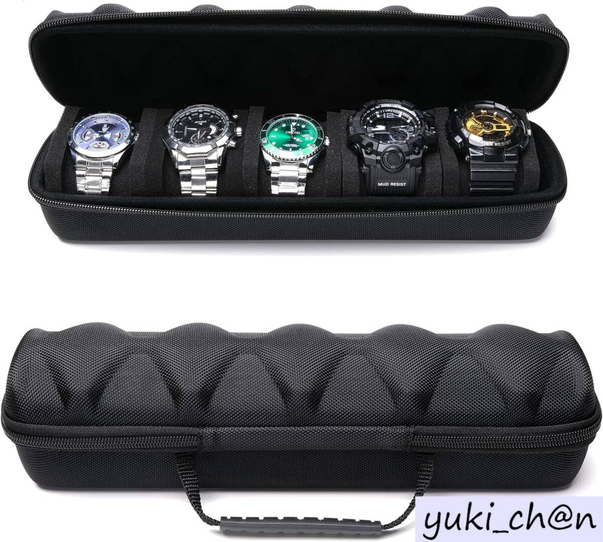 メンズ腕時計トラベルケース 5スロット ブラック ポータブル ジッパー ストレージオーガナイザーボックス ソフト圧縮 ピロー付き拍卖