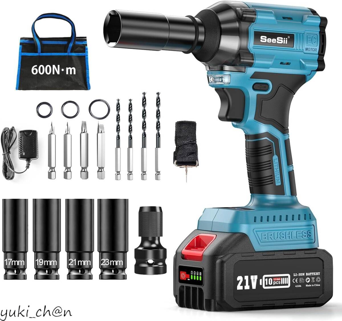 電動インパクトレンチ 強力 ブラシレスモーター 無段変速 ナットの締め付け ボルトの緩み LEDライト付き 豊かな付属品付き拍卖