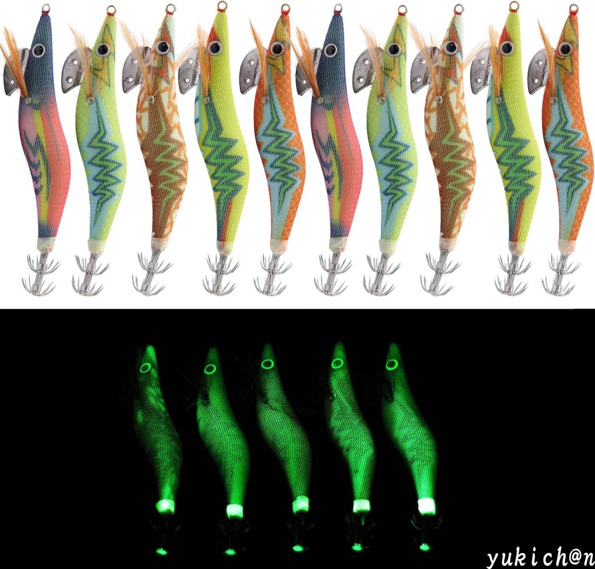 エギセット 10本 3.0号 12cm 14g 夜光 エギルアー タコエギ 爆色セット タコエギ 餌木セット イカ釣り 強蛍光模様拍卖