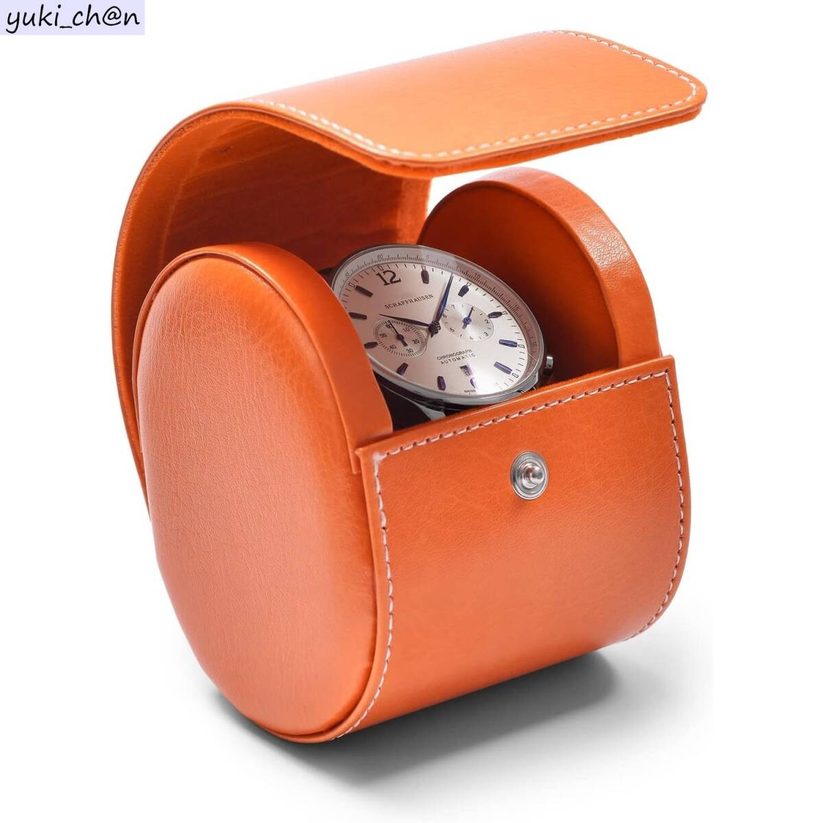 レザーウォッチケース 1本 オレンジ 腕時計収納ボックス PUレザー 時計スタンド 防水 スナップボタン 持ち運び 保護 インテリア拍卖