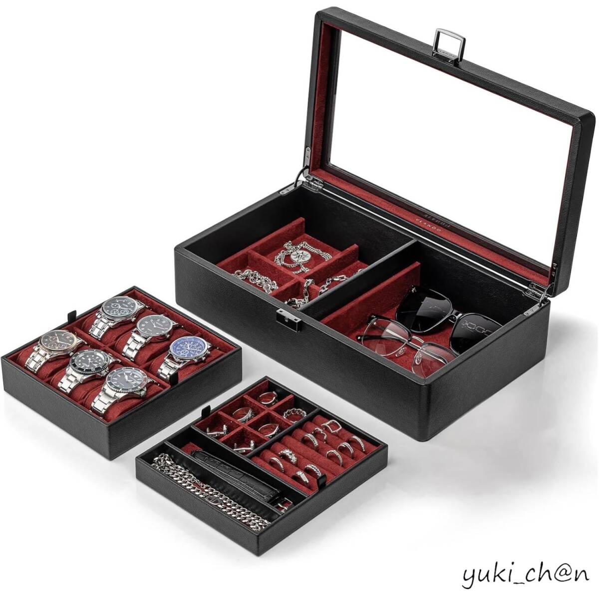 腕時計ケース 収納ボックス アクセサリーケース アクセサリー 収納 ワインレッド 男性 誕生日プレゼント 贈り物 PU製拍卖