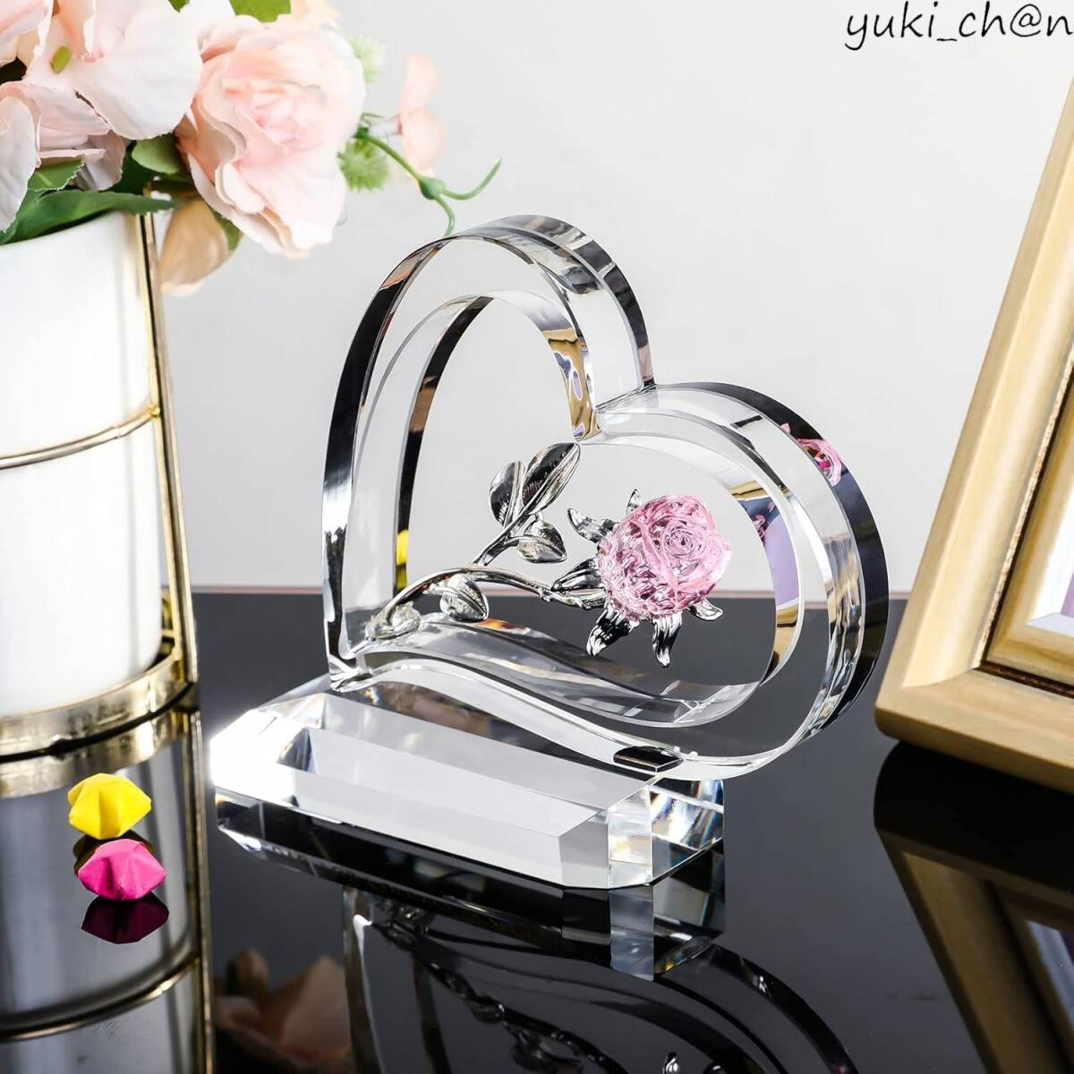 K9クリスタル インテリア 置物 ハート型のバラ 枯れない花 ピンク 花 バラ 誕生日プレゼント ギフト 贈り物 母親 妻 彼女拍卖