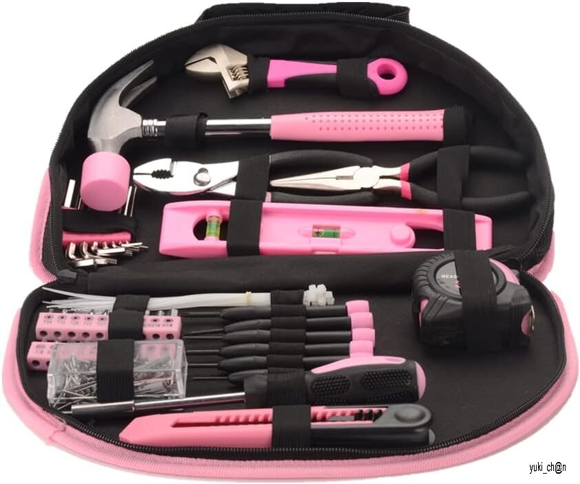 工具セット 女性 ピンク DIYホームツールセット 作業道具セット 69点セット 家庭用 家具組み立て 作業用 メンテナンス かわいい拍卖