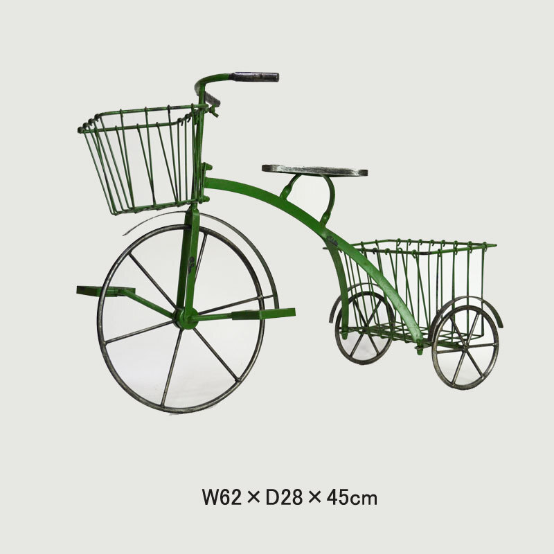 ガーデン トライシクルプランター グリーン 自転車 花台 鉄拍卖