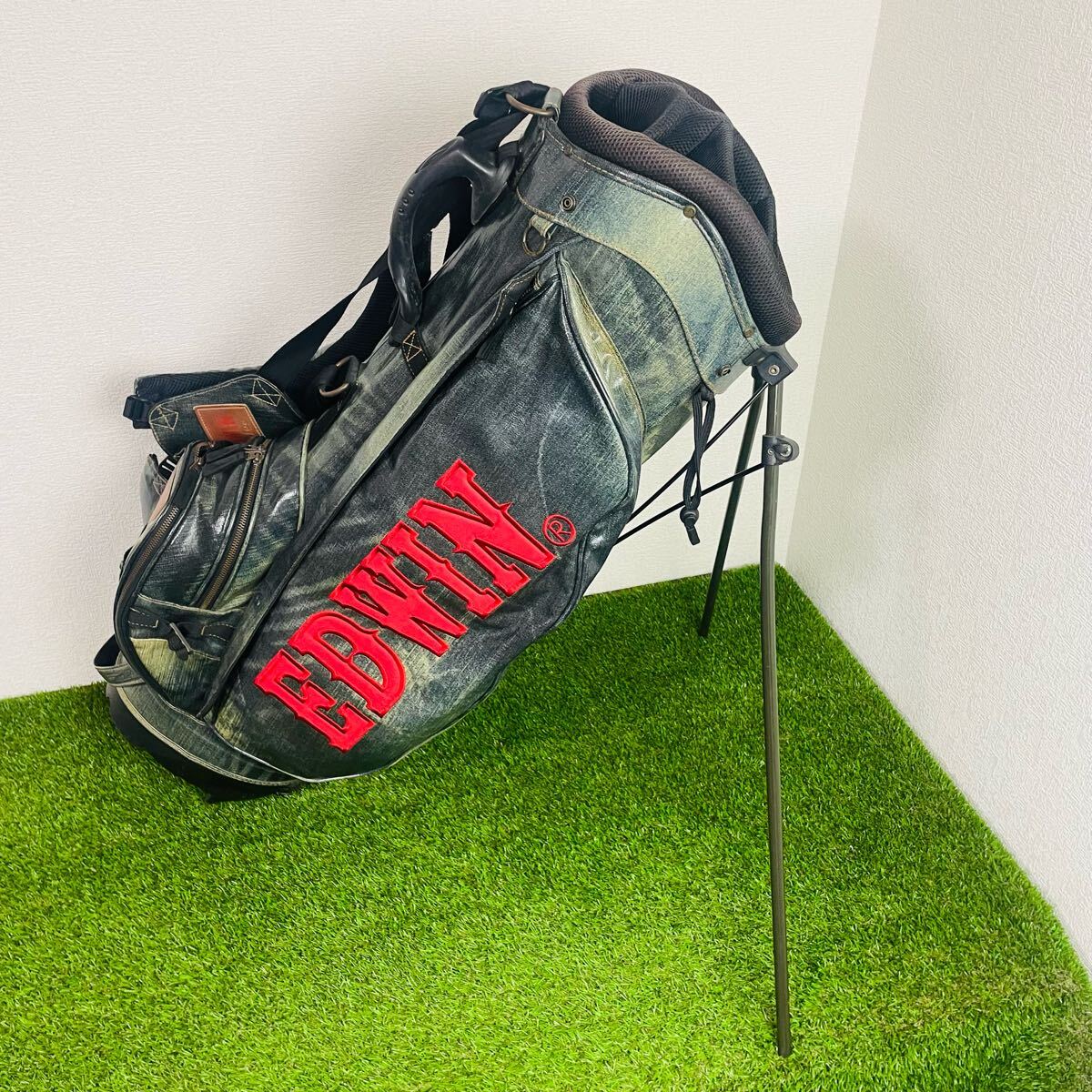 【激レア】エドウィン EDWIN フェイクデニム スタンド キャディバッグ ダブルショルダー拍卖