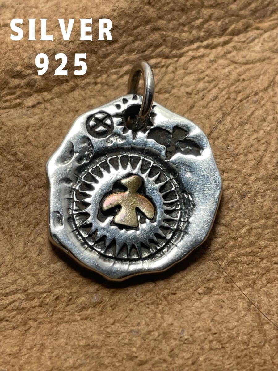 YQ113ダkつC シルバー925ヴィンテージ イーグル太陽神ペンダントトップ スターリング銀cはで シルバー ネックレス ペンダントトップ拍卖