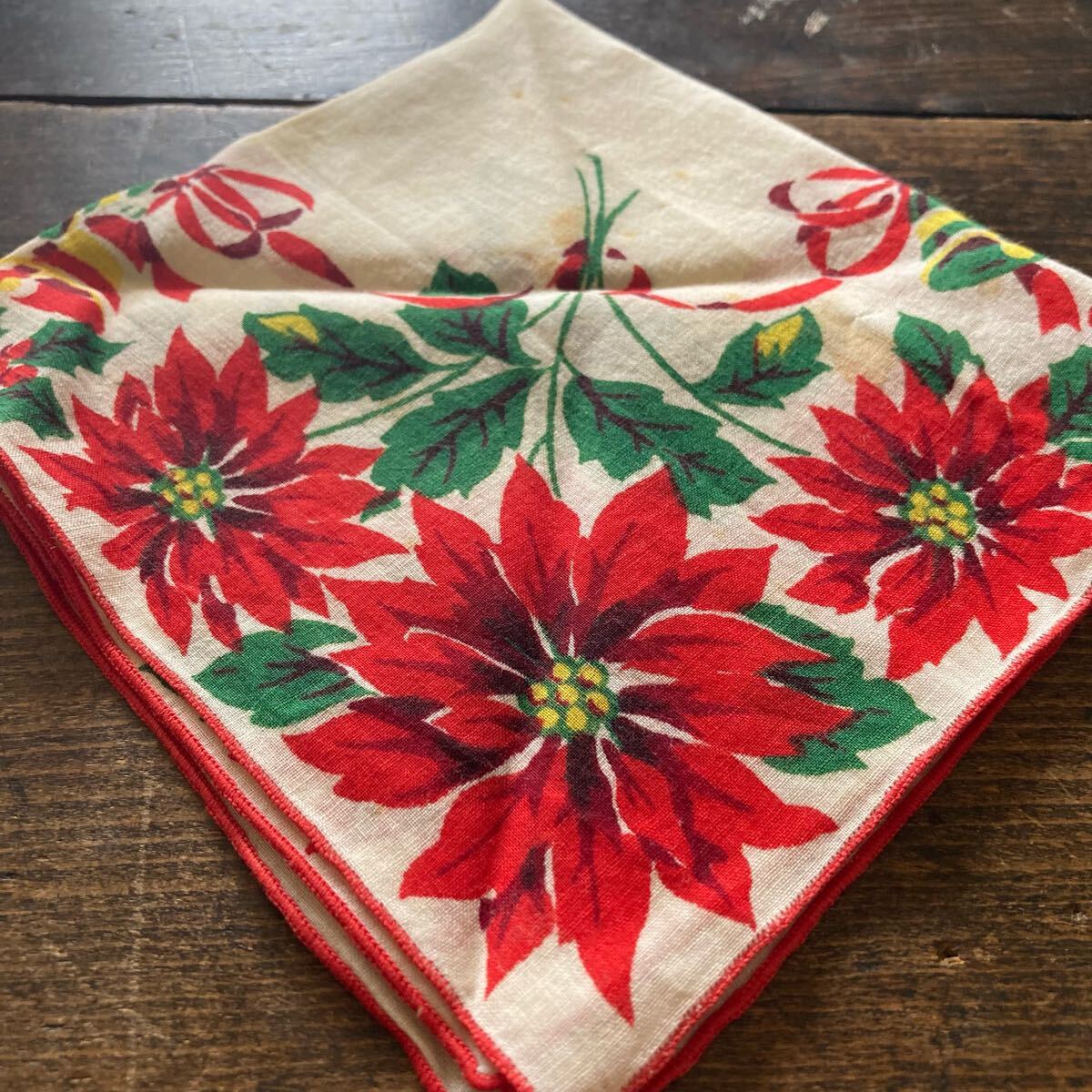 50s ビンテージ ハンカチ 花柄 クリスマス バンダナ Xmas ロカビリー ロックンロール swing jazz拍卖