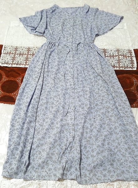 インドネシア製水色花柄マキシワンピースシフォンカーディガンネグリジェ Indonesian blue floral maxi dress chiffon cardigan negligee拍卖