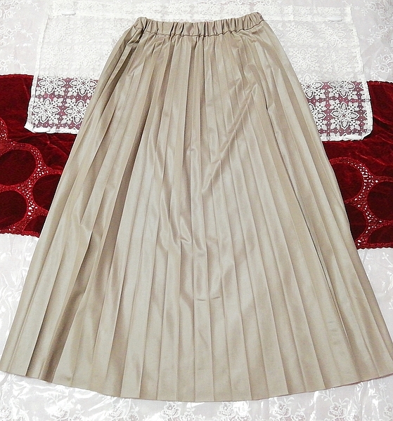 ベージュグレーマキシロングプリーツスカート Beige gray maxi long pleated skirt拍卖
