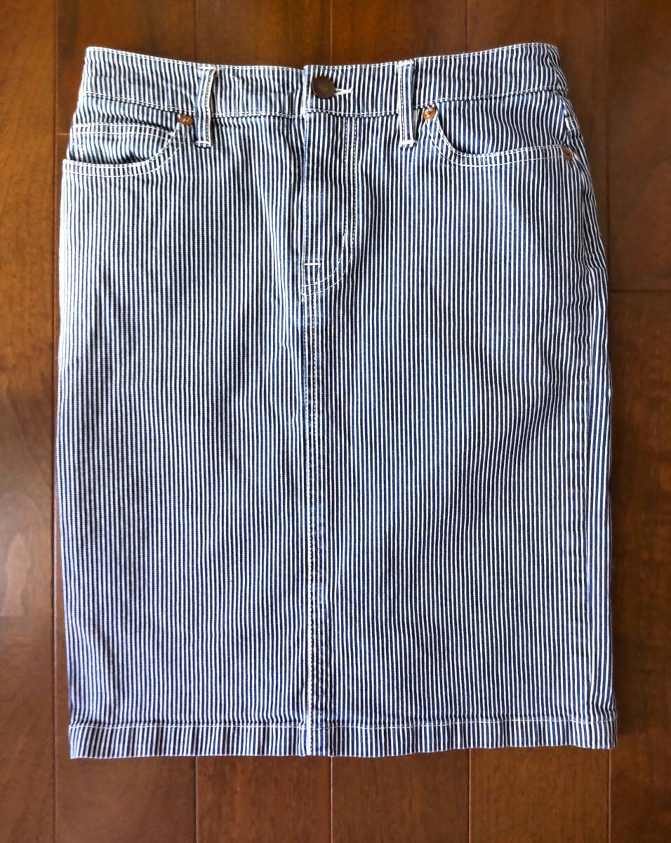 2~3度着用!使い勝手の良い無印良品デニムタイトスカート ヒッコリー W58拍卖
