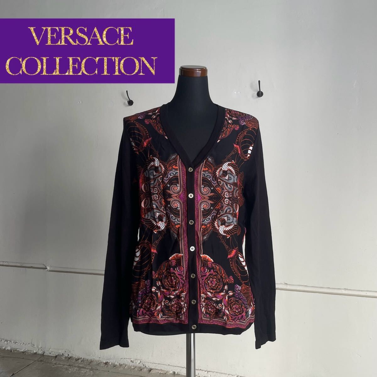 VERSACE カーディガン 38 長袖 ブラック ペイズリー D拍卖
