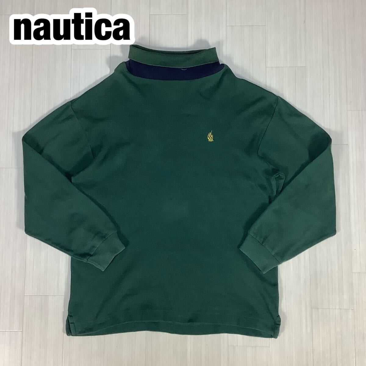 nautica ノーティカ 長袖Tシャツ ロンT タートルネック L グリーン ネイビー 刺繍ロゴ拍卖