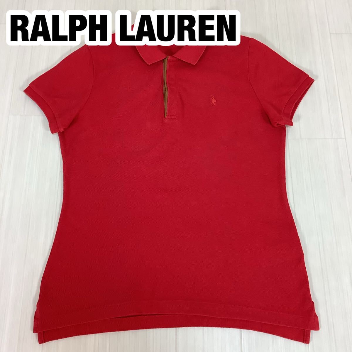RALPH LAUREN ラルフローレン 半袖ポロシャツ M 真紅 刺繍ポニー レザー切り替えし拍卖