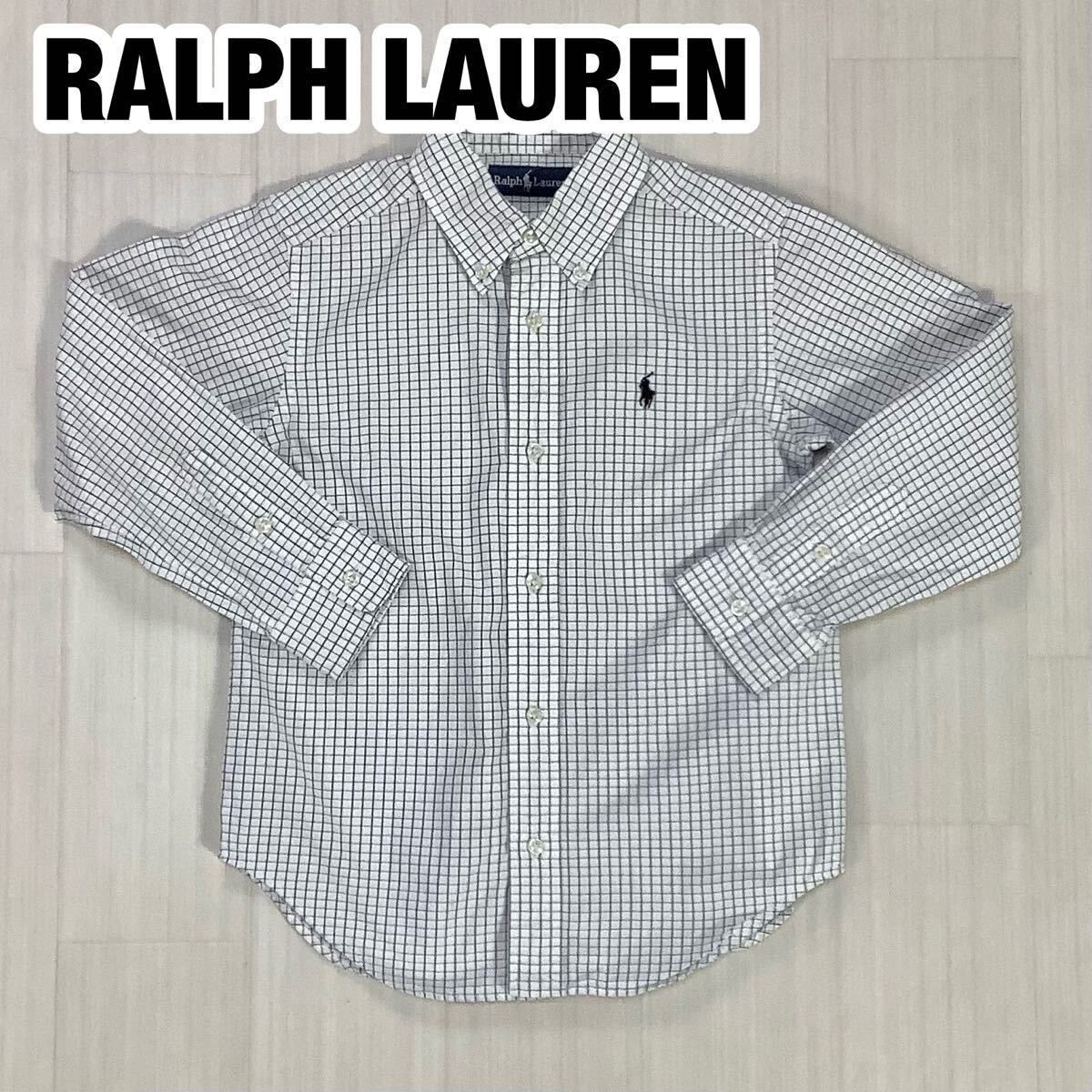 RALPH LAUREN ラルフローレン 長袖シャツ キッズサイズ 120 ホワイト ブラック チェック柄 刺繍ポニー拍卖