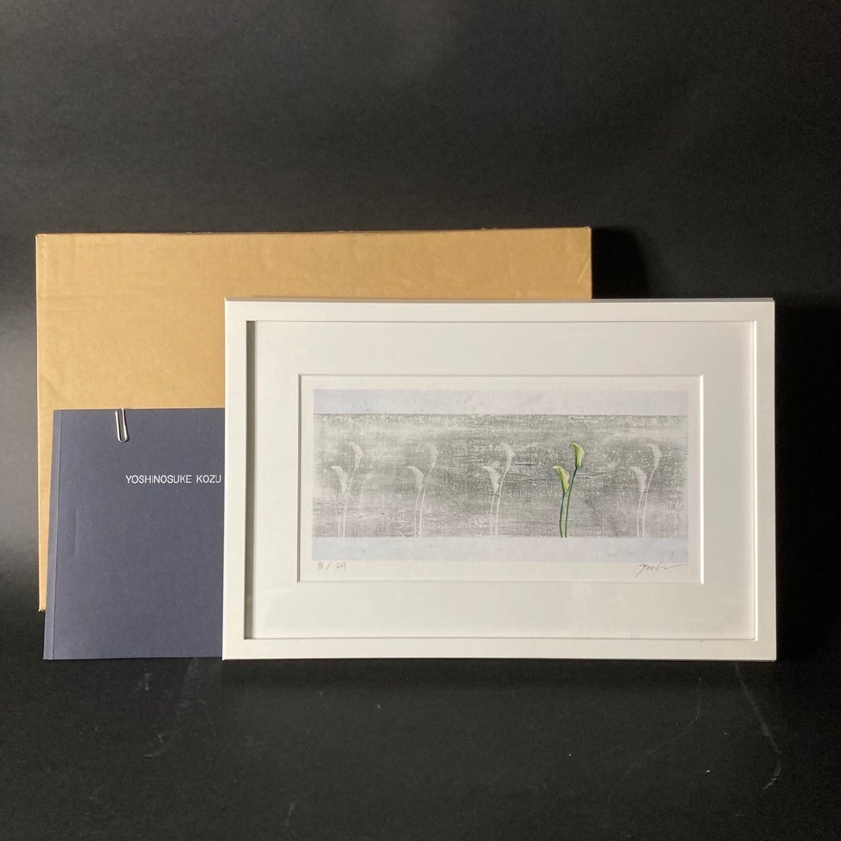 SW0212-25‐3 YOSHINOSUKE KOZU 額装 サイン入り 美術品 鑑賞 額 H29cm W44cm D2.5cm 100サイズ拍卖