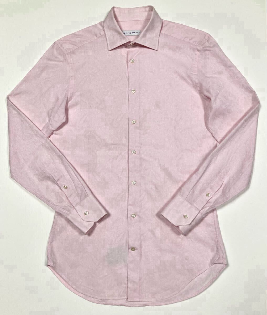 10年祭◎ 美品「ETRO」“162-1K499-3229” ペイズリー総柄刺繍デザイン 長袖 コットン ドレスシャツ イタリア製 38/S相当拍卖