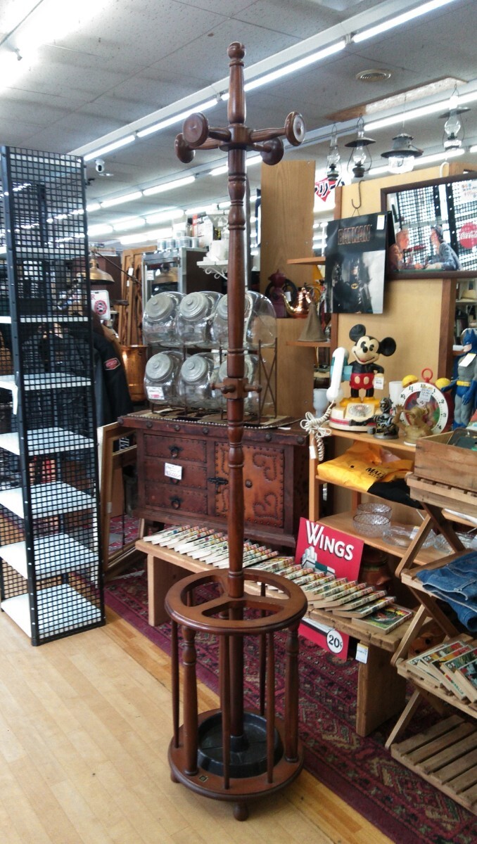 ニチハン 木製コートハンガーラック ポールハンガー ポールスタンド 帽子掛け 傘立て 傘置き レトロ 拍卖