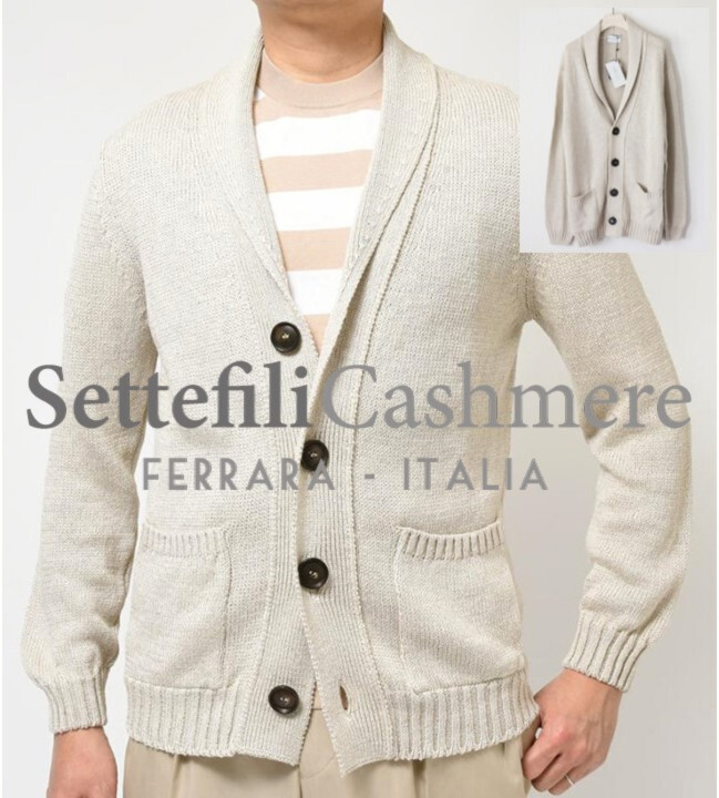 66,000円新品タグ付き【Settefili Cashmere セッテフィーリ カシミア】リネン混 ショールカーディガン 50(L-XL) v6540拍卖