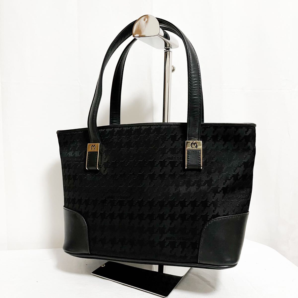 和672★ mila schon ミラショーン ハンドバッグ 千鳥柄 切替 ブラック レディース拍卖